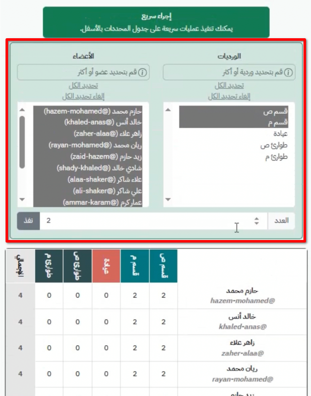جدول المحددات